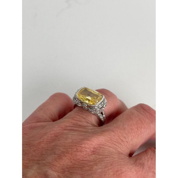 Sterling Silver Citrine & CZ Ring Size 6.5 Elegant Cocktail Bling East West Kay - Picture 2 of 8